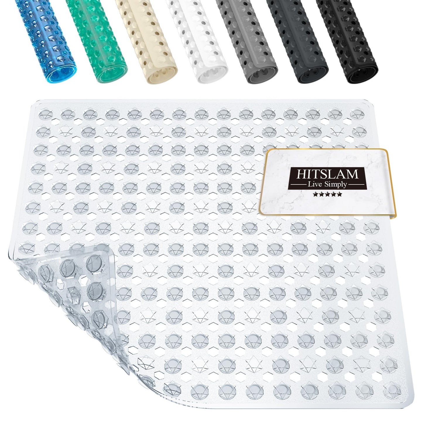 HITSLAM Shower Mat Non Slip Anti Mould, Bath Mat Anti Slip With Suction Cups and Drain Holes, Square Shower Mat for Inside Shower 60 x 60cm