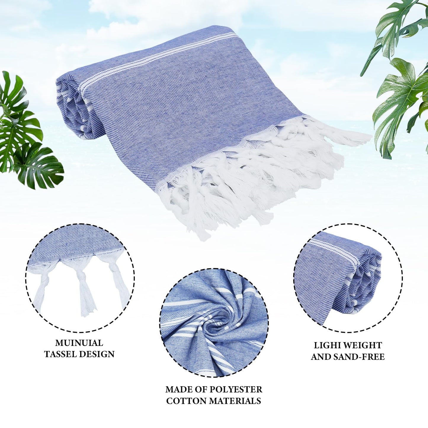 OJMHD 6 Pack Hammam Beach Towels, 180 x 90 cm Turkish Bath Towels Bulk