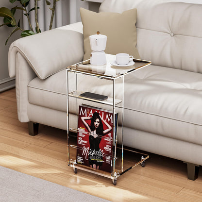 Acrylicolor Clear Acrylic C Shaped Side Table on Lockable WheelsClear