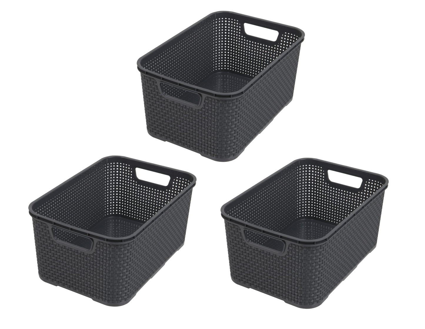 BranQ - Home essential Basket in Rattan Design Set of 4 Size M 10 L Polypropylene Plastic Anthracite