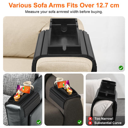 Joy&Grace Couch Cup Holder, 3-in-1 Magnetic Detachable Couch Arm Tray, Bamboo Sofa Armrest Table with Anti-Slip Pad, Sofa Armrest Tray Table Black