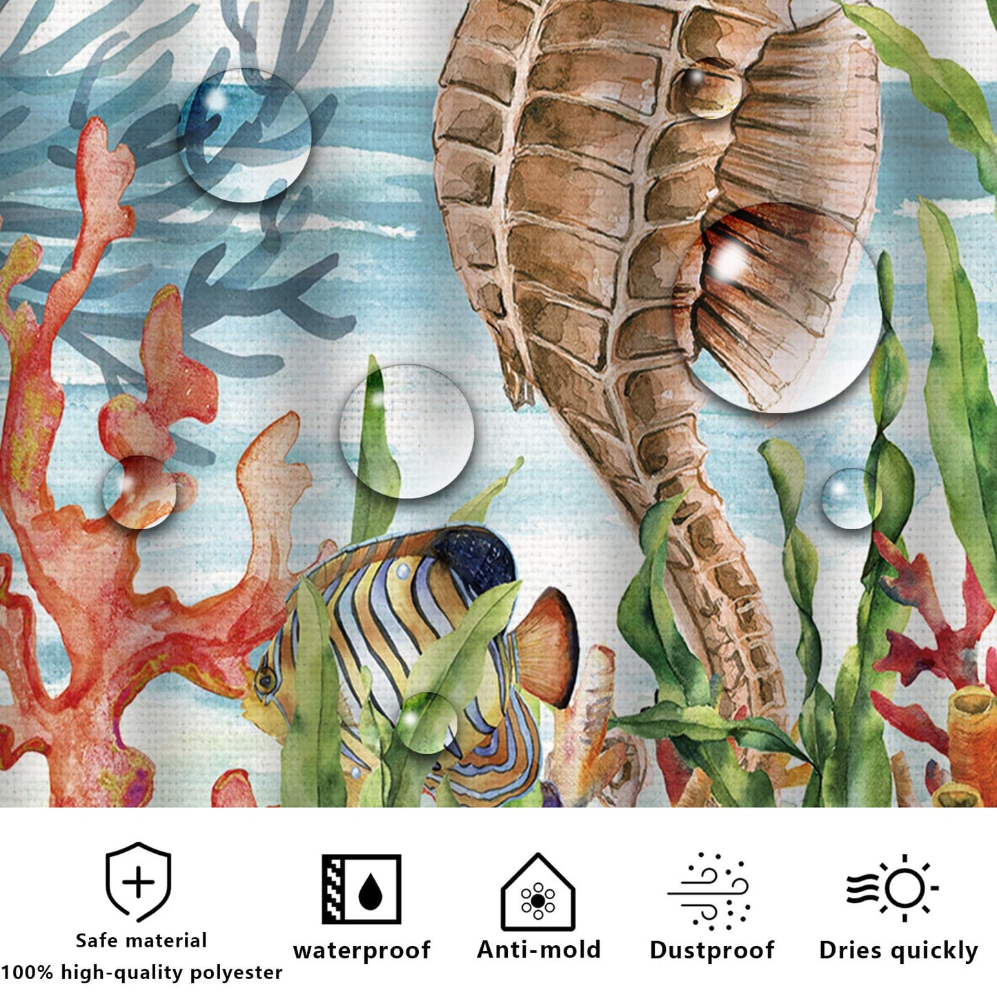FAIRYGATE Shower Curtains for Bathroom Curtain Bath Extra Long Mould Proof Resistant Heavy Duty Fabric Wet Room Waterproof Cloth with 12 Plastic
