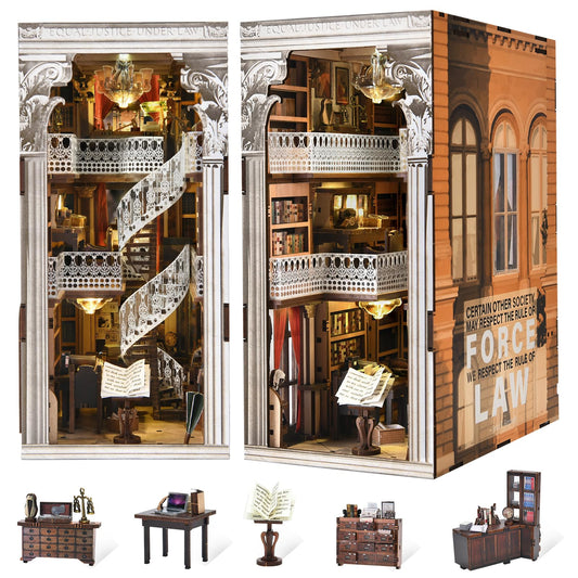 MiniCity 3D Wooden Puzzle Bookend Bookshelf Insert Decor with LED Light for Teens and Adults