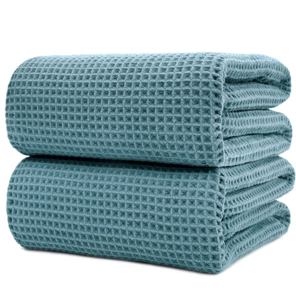 POLYTE Microfibre Quick Dry Lint Free Bath Sheet, 89 x 178 cm, Set of 2 (Green, Waffle Weave)