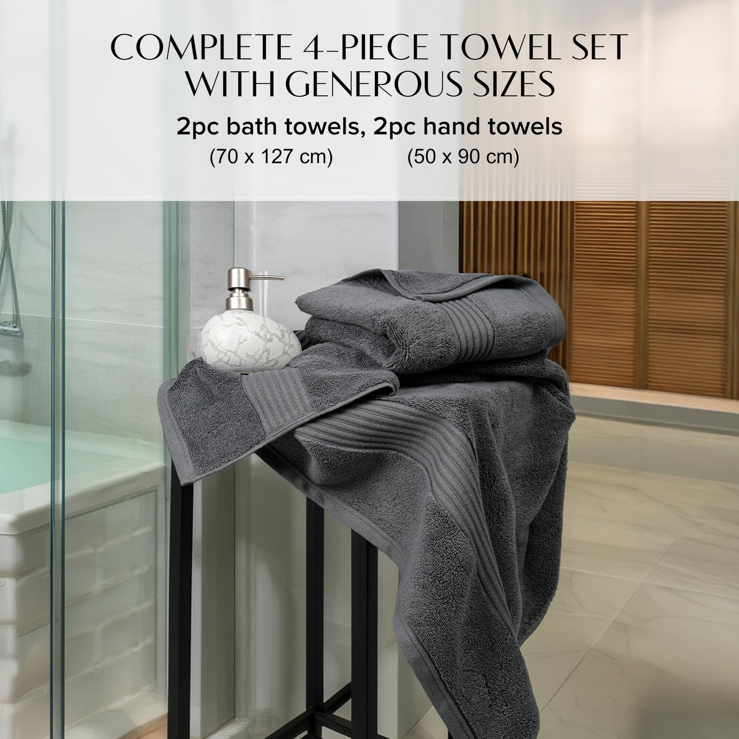 Luxury 4 Piece Towel Bale Set - 2 Bath Towels & 2 Hand Towels (Charcoal)
