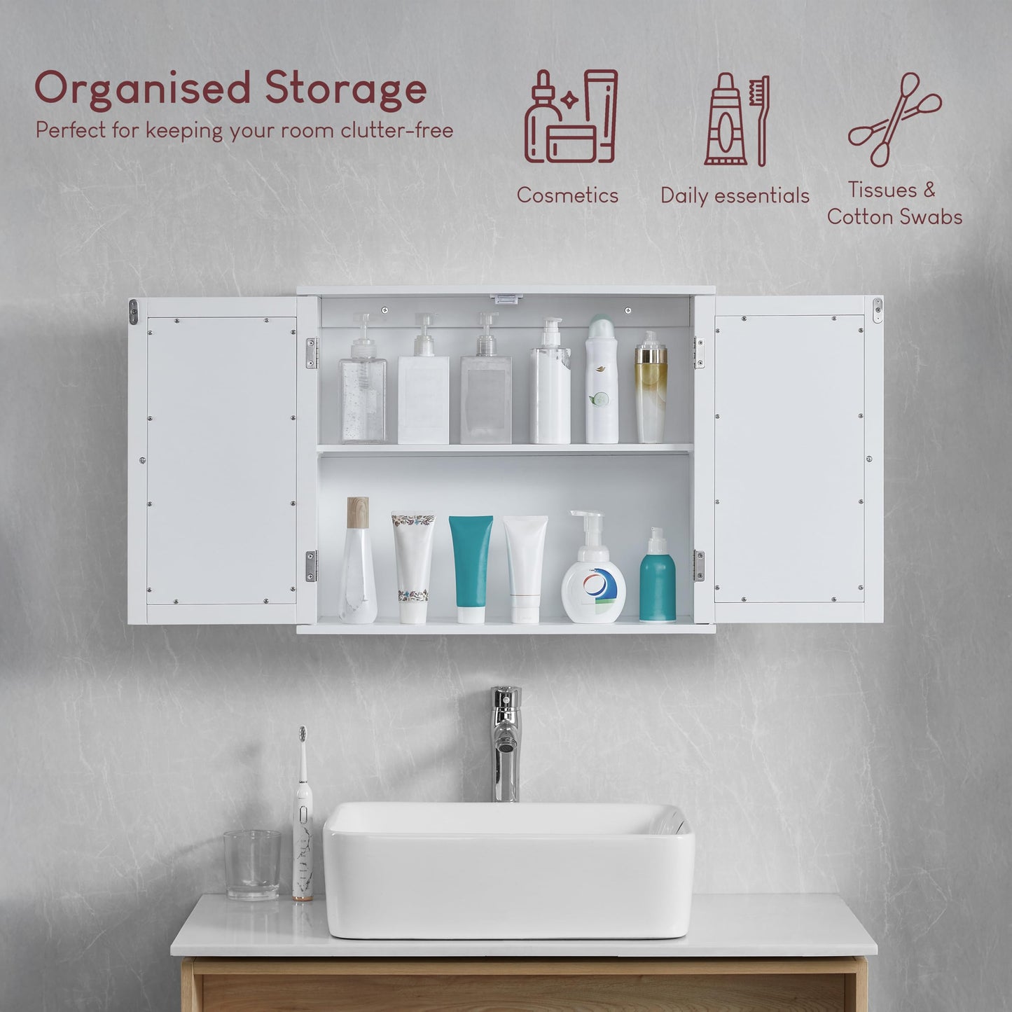 Bath Vida Priano Double Door Mirrored Bathroom Cabinet Storage Cupboard Wall Mounted, White