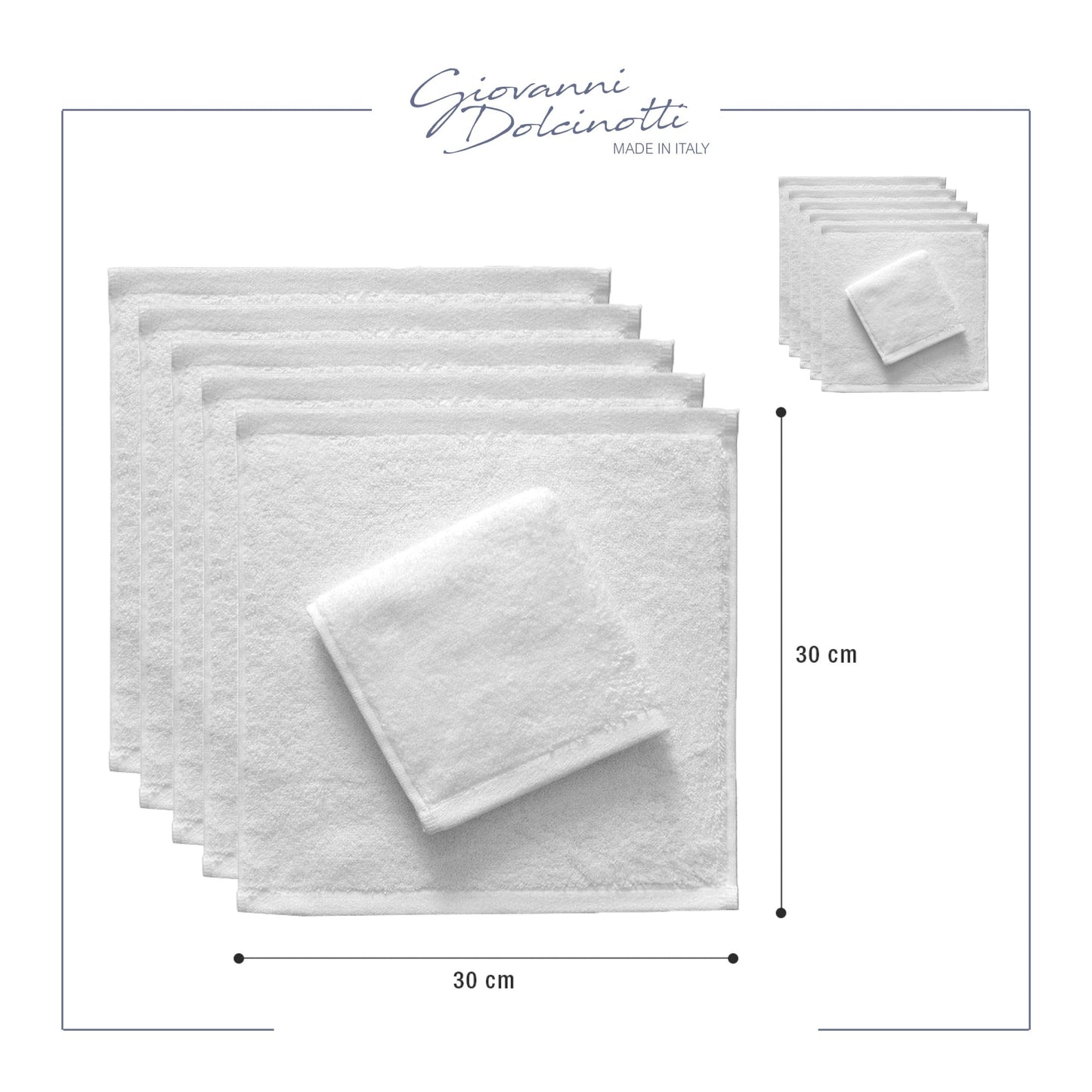 Giovanni Dolcinotti | Set of 12 Face Towels in 100% Cotton – 30 x 30 cm – Extra Absorbent and Quick Drying – for Bathroom, Spa and Gym – White