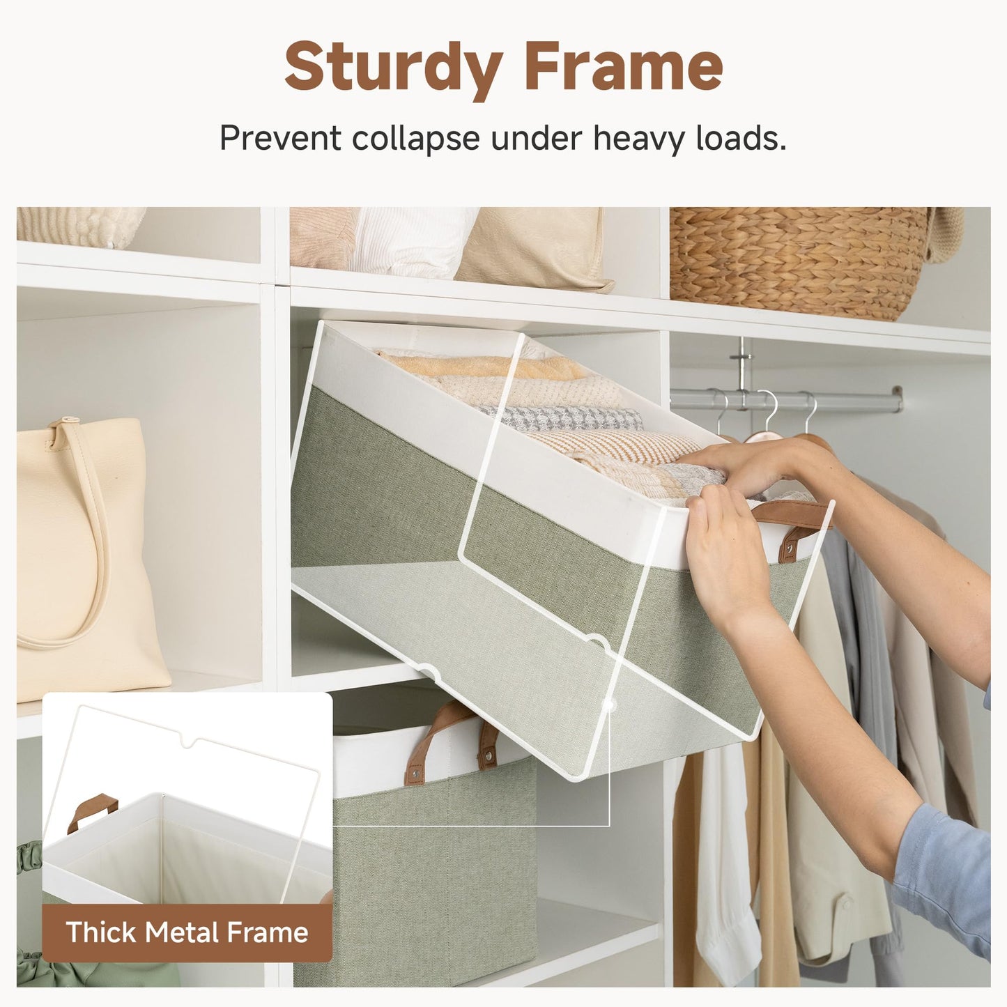 StorageWorks Storage Baskets for Shelves, Foldable Fabric Closet Storage Boxes with Handles, Wardrobe Organiser Boxes