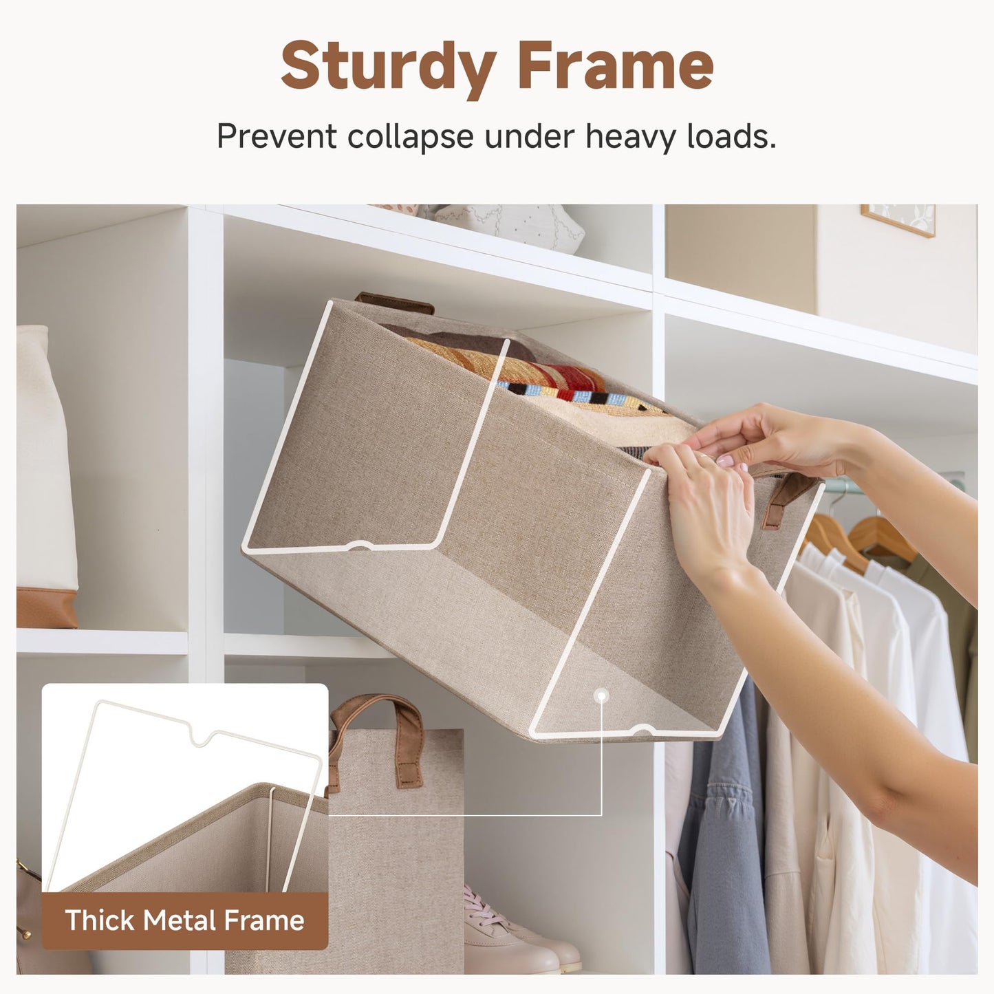 StorageWorks Storage Boxes for Shelves, Fabric Long Storage Basket with Handles, Wardrobe Storage Boxes, Storage Baskets Large