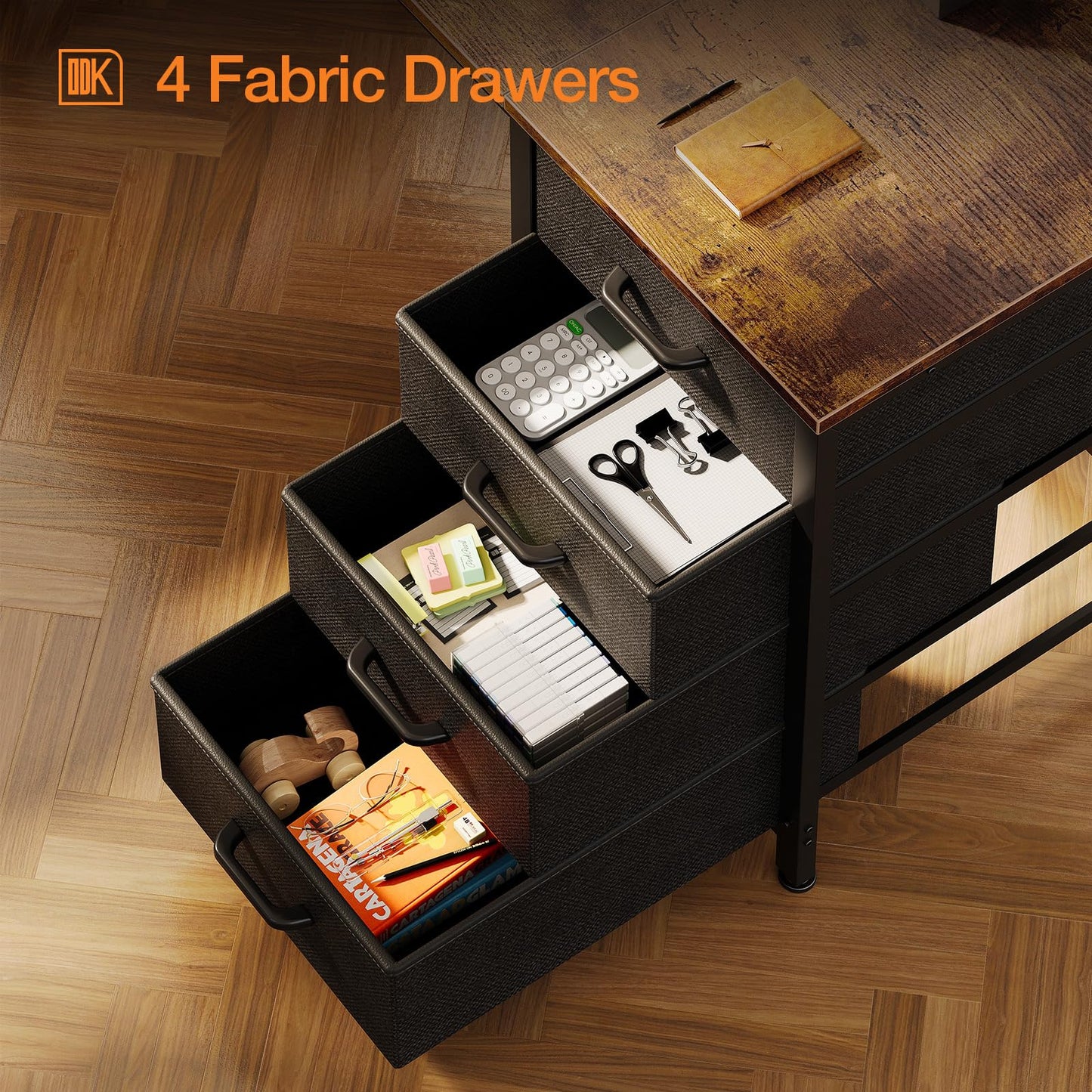 ODK Computer Desk with Drawers, Reversible Office Desk, 120 x 48 cm, Brown