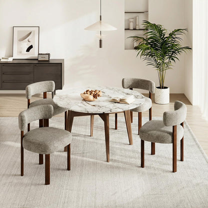 COLAMY Wooden Dining Chairs Set of 4, Fabric Chairs for Dining Room with Open Curved Backrest and Thick Seat Cushion