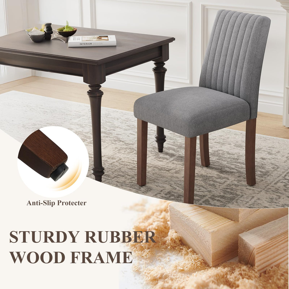 COLAMY Dining Chairs Set of 2 with Thick Seat Cushion, Fabric Chairs for Dining Room with Wood Legs and Ergonomic High Back