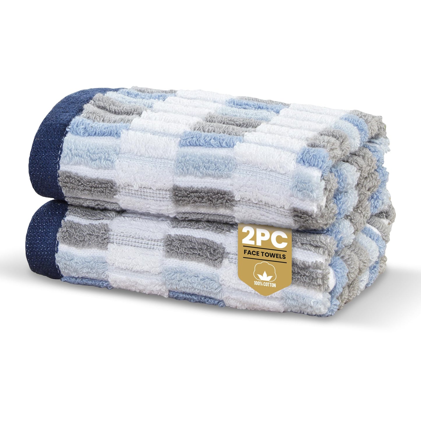 Rapport Home Santa Cruz Face Towels 2 Pack | Blue | 30x30cm | Luxurious 500GSM 100% Cotton | Oeko-Tex Certified Soft & Absorbent Face Cloths