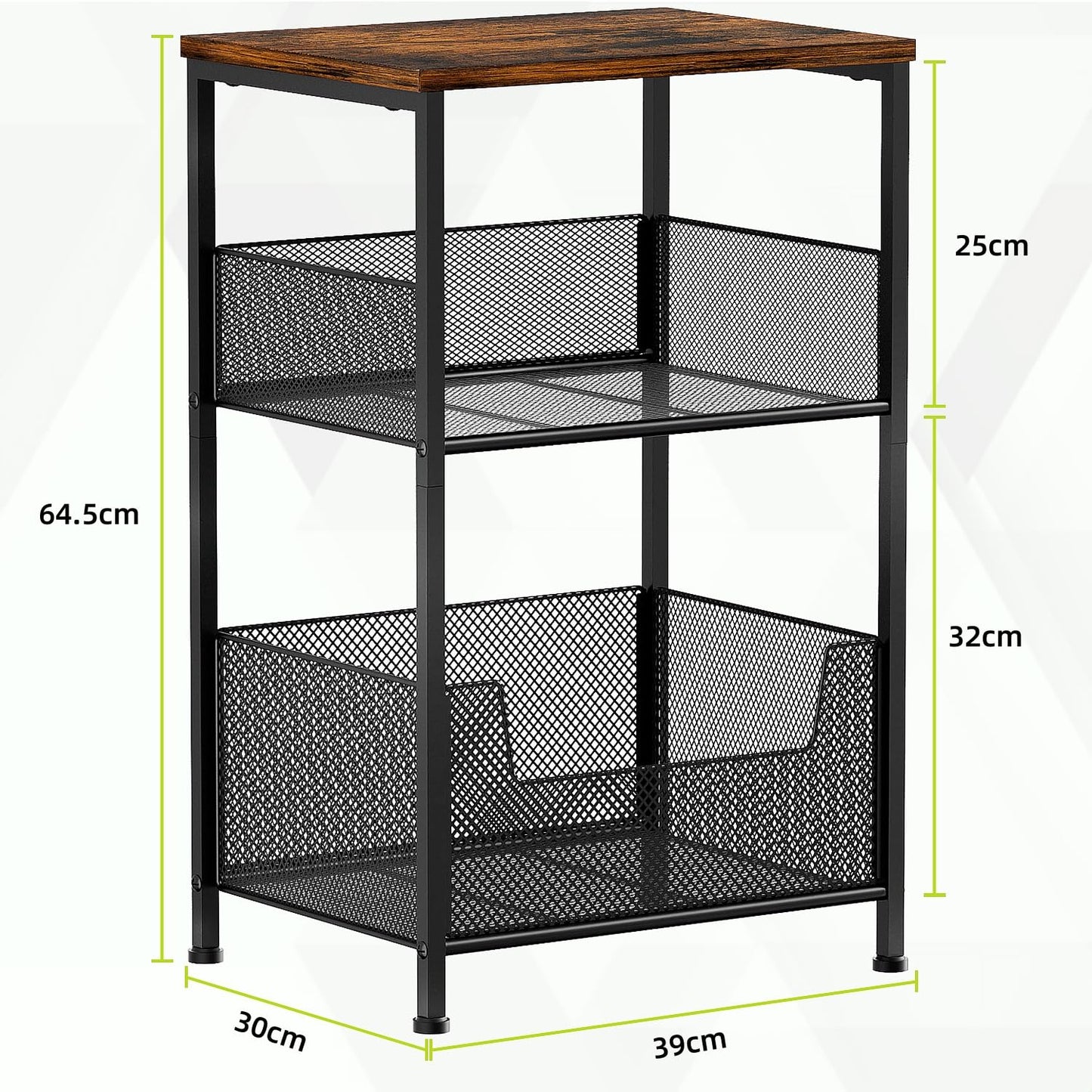Mutool 3 Tier Side Table, 64.5cm End Table Sofa Side Table with Storage Shelf for Small Spaces