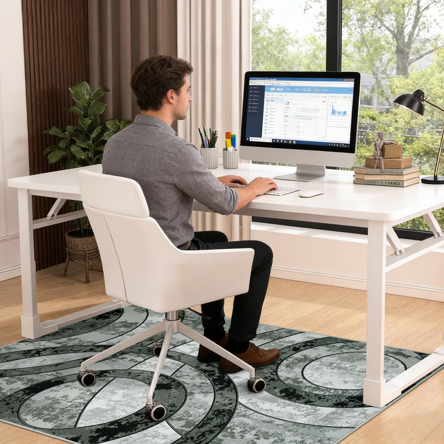 Homcomodar Office Chair Mat for Hardwood Floor 90x120cm Modern Floor Mat