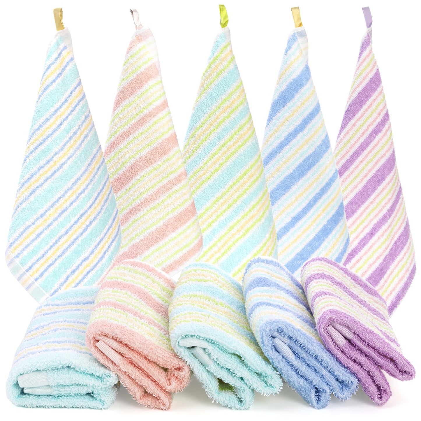 Pumtus 20 Pack Small Face Wash Cloths, 25x25 cm Cotton Soft Hand Towel, Comfortable Striped Fingertip Towel for Sensitive Skin