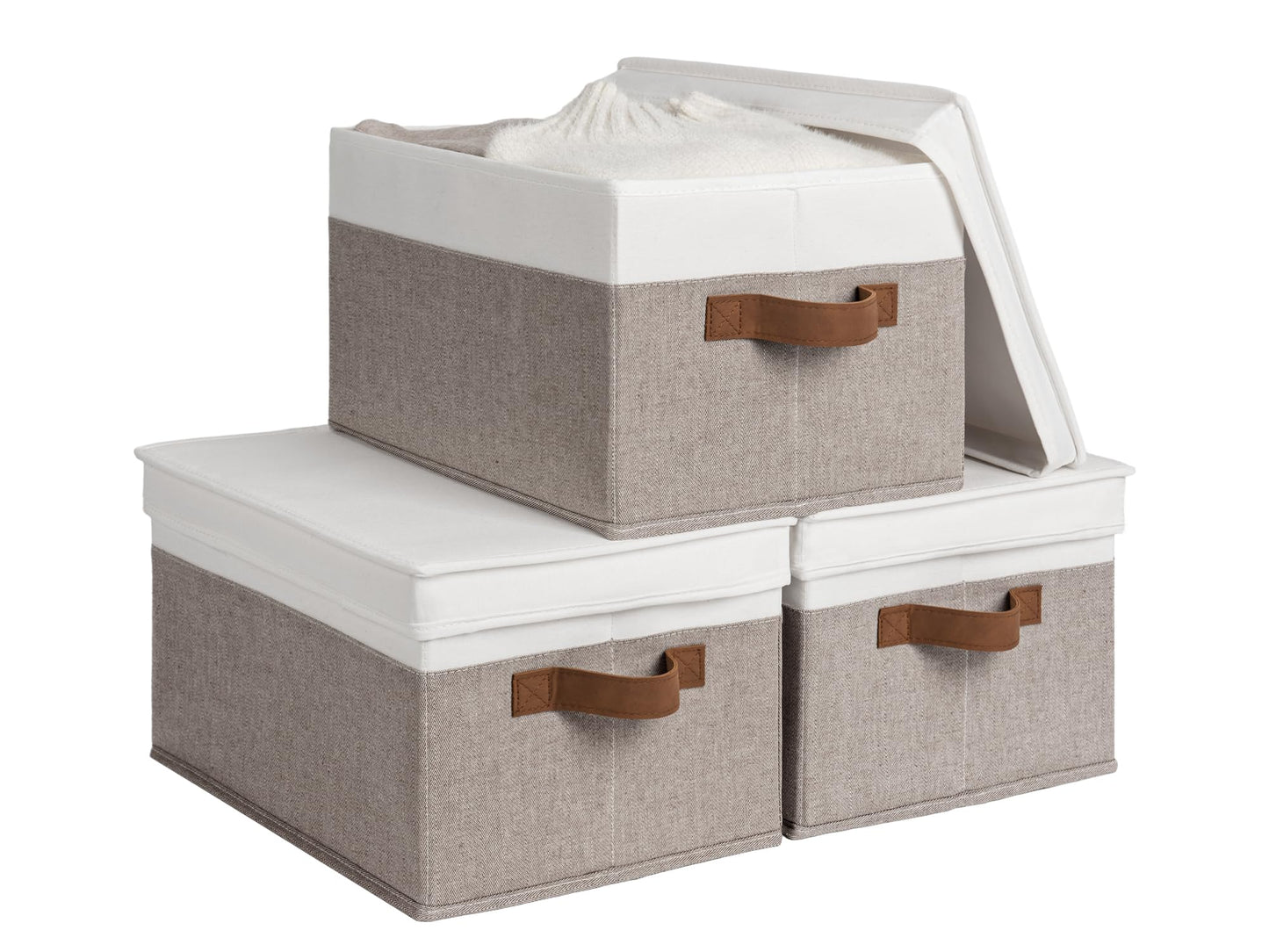StorageWorks Storage Boxes with Lids Large, Fabric Storage Boxes with Lids, Foldable Storage Boxes for Top of Wardrobe