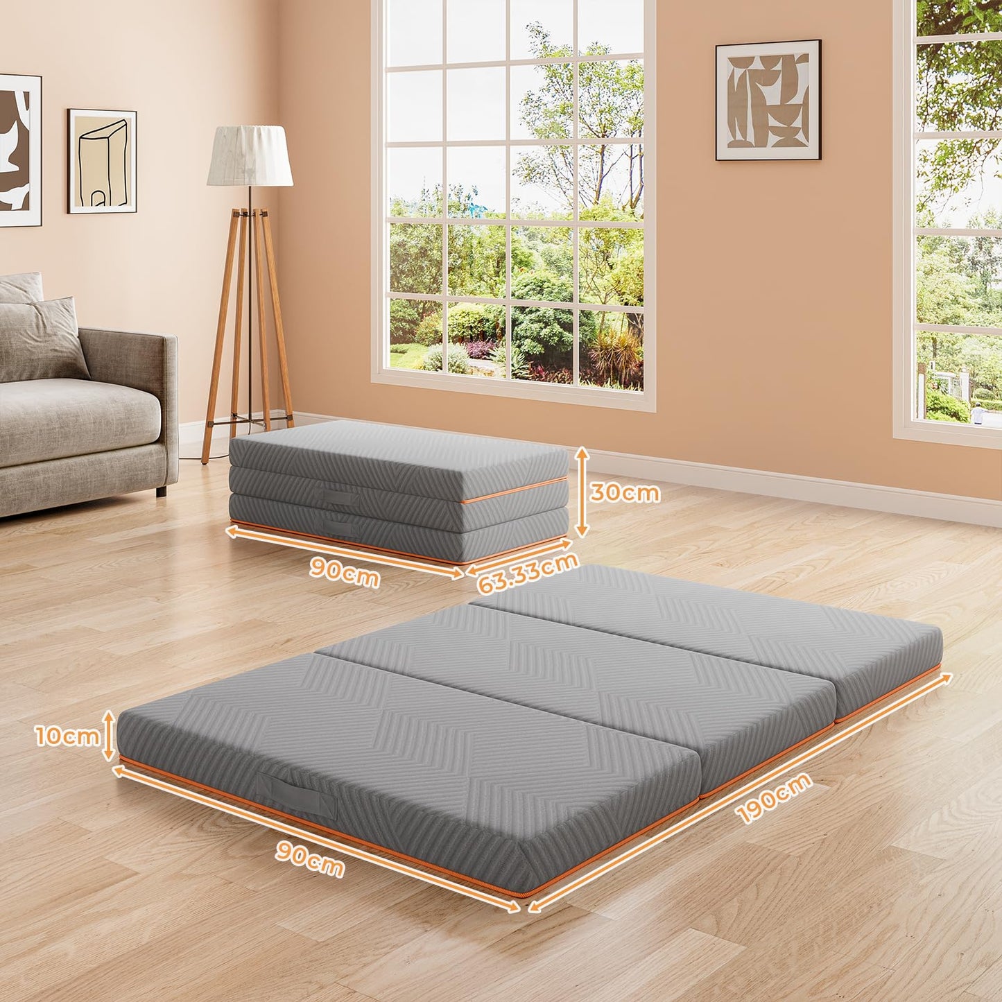 Vesgantti Folding Mattress Single 10CM Memory Foam Foldable Mattress