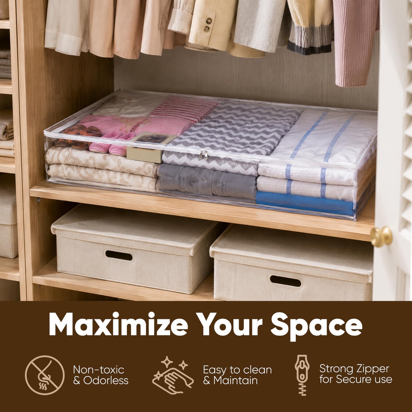 Masirs Clear Underbed Storage Bag, Durable Vinyl Material to Shield Your Contents from Dust, Dirt and Moisture