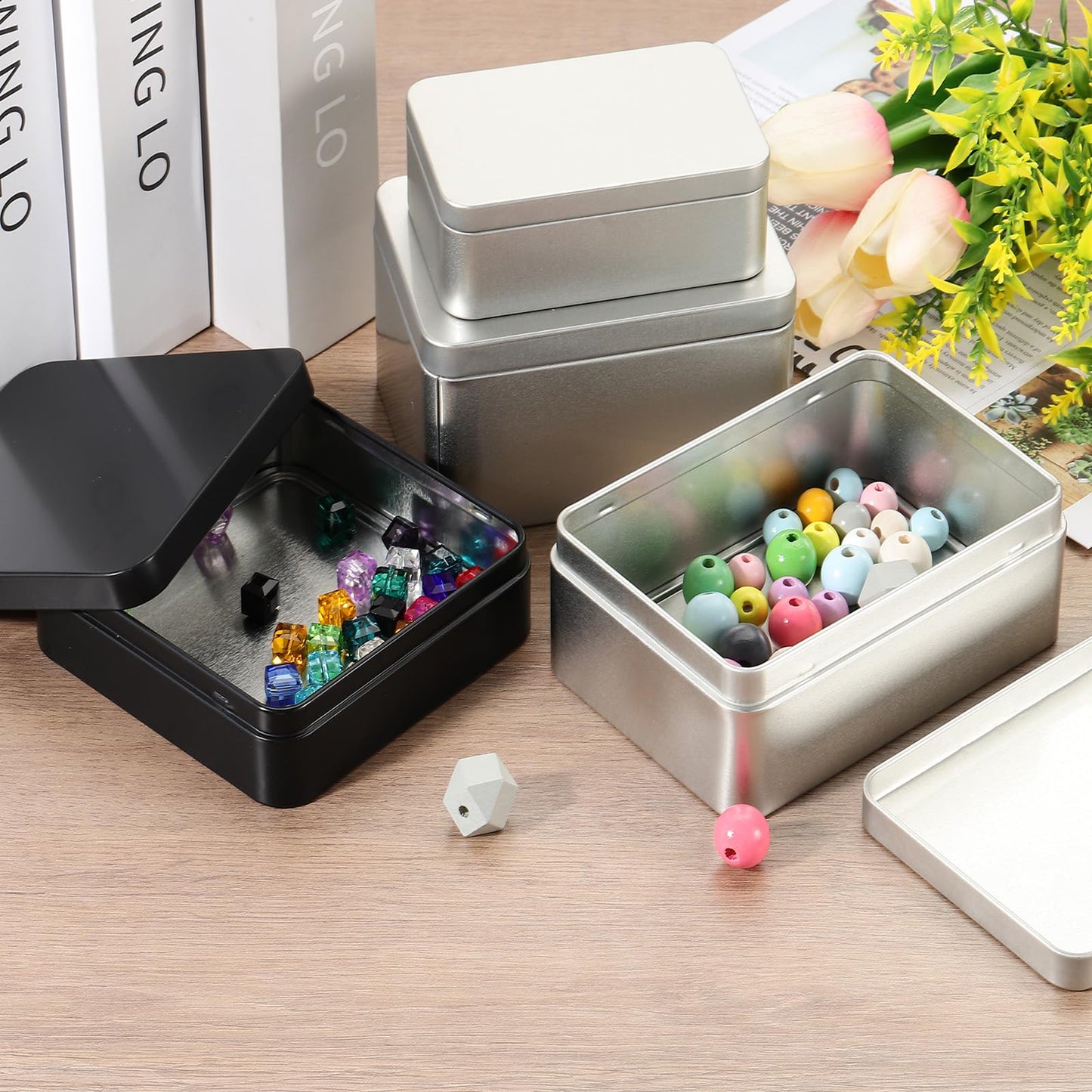 PATIKIL Rectangular Tin Box 4.5"x3.3"x2.3", Metal Storage Tin Box Portable Storage Container with Lid for Tea Candy Treats Gifts Favors Candle