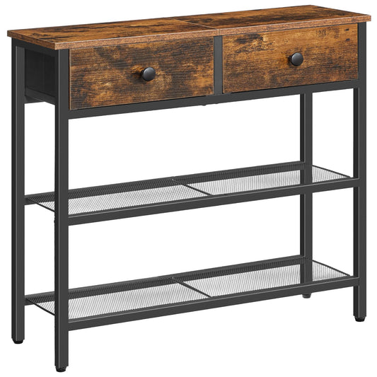HOOBRO Console Table, Slim Console Table with 2 Non-woven Drawers, Hallway Table with Storage, Slim Sofa Table for Small Spaces, Living Room, Rustic