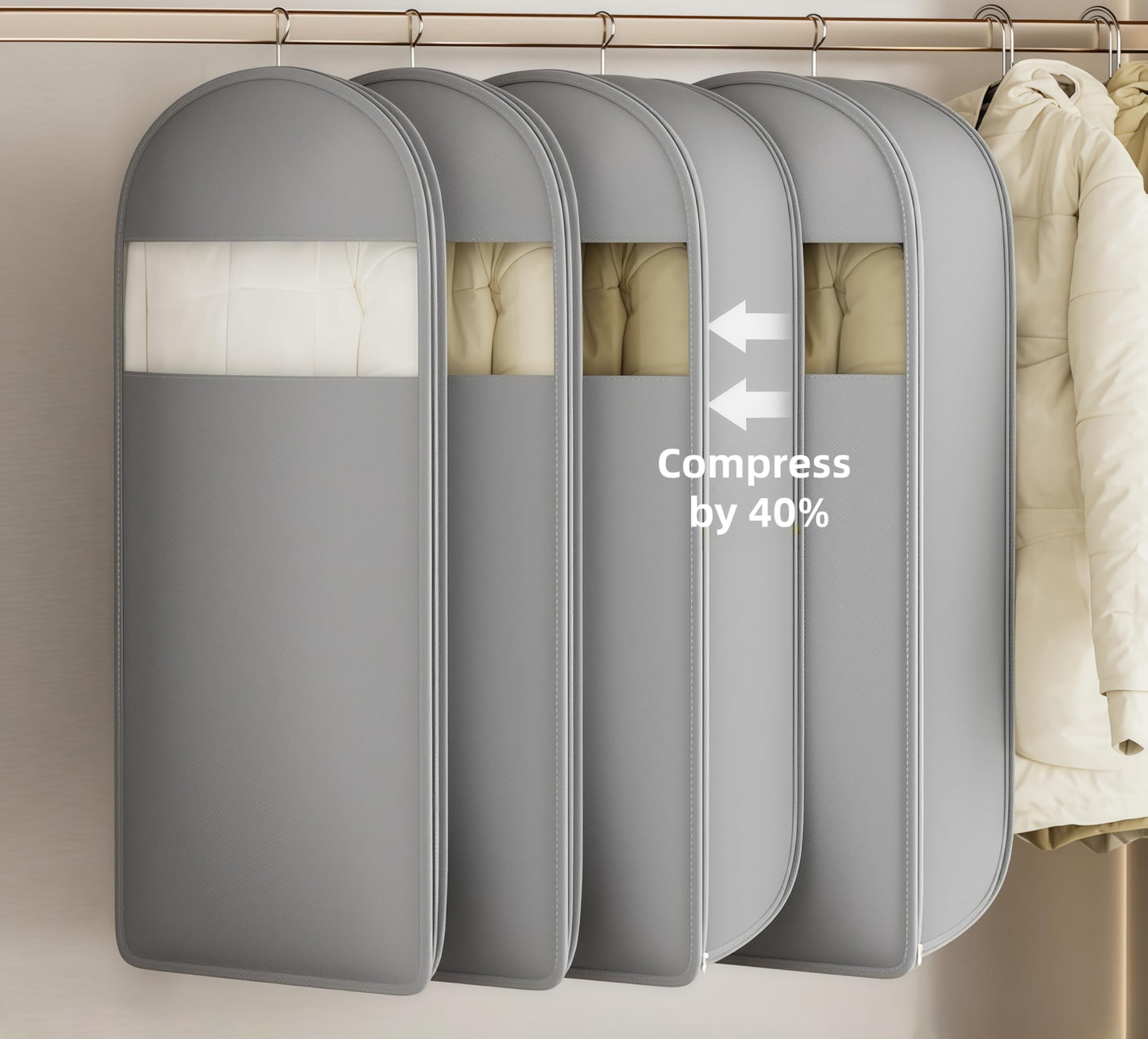 Science Compression Zipper Hanging Garment Bag（Extar Large） - Waterproof Dustproof Moth Proof Storage Organizer for Winter Coats & Down Jackets