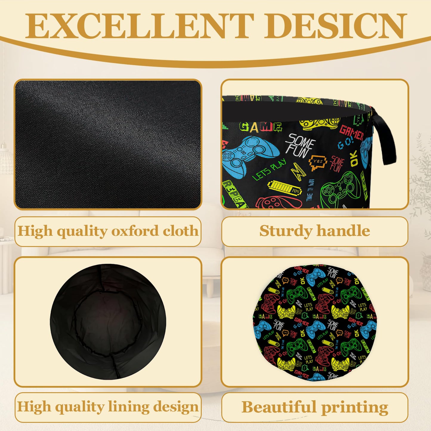 Laundry Basket, Dirty Clothes Basket, Foldable Waterproof Oxford Cloth Storage Basket for Bedroom, Bathroom