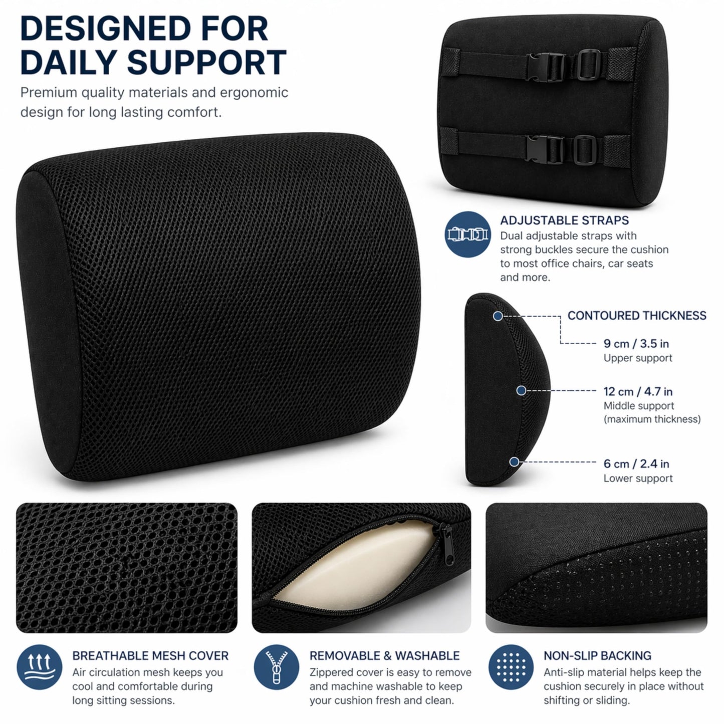 Lumbar Support Pillow for Office Chair & Car | Memory Foam Backrest