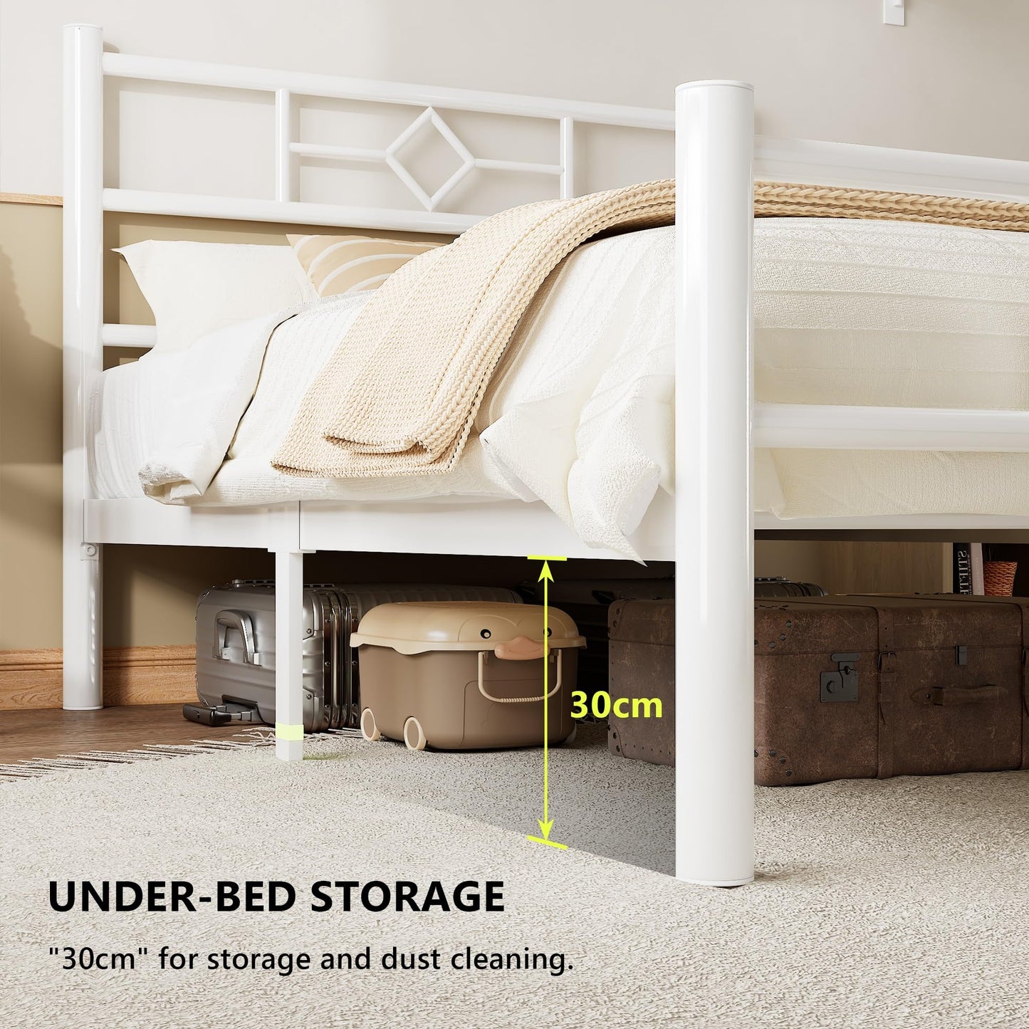 Feonase Single Bed Frame with Headboard and Footboard, Metal Platform Bed Frame Single with Underbed Storage, Solid Metal Slats Support
