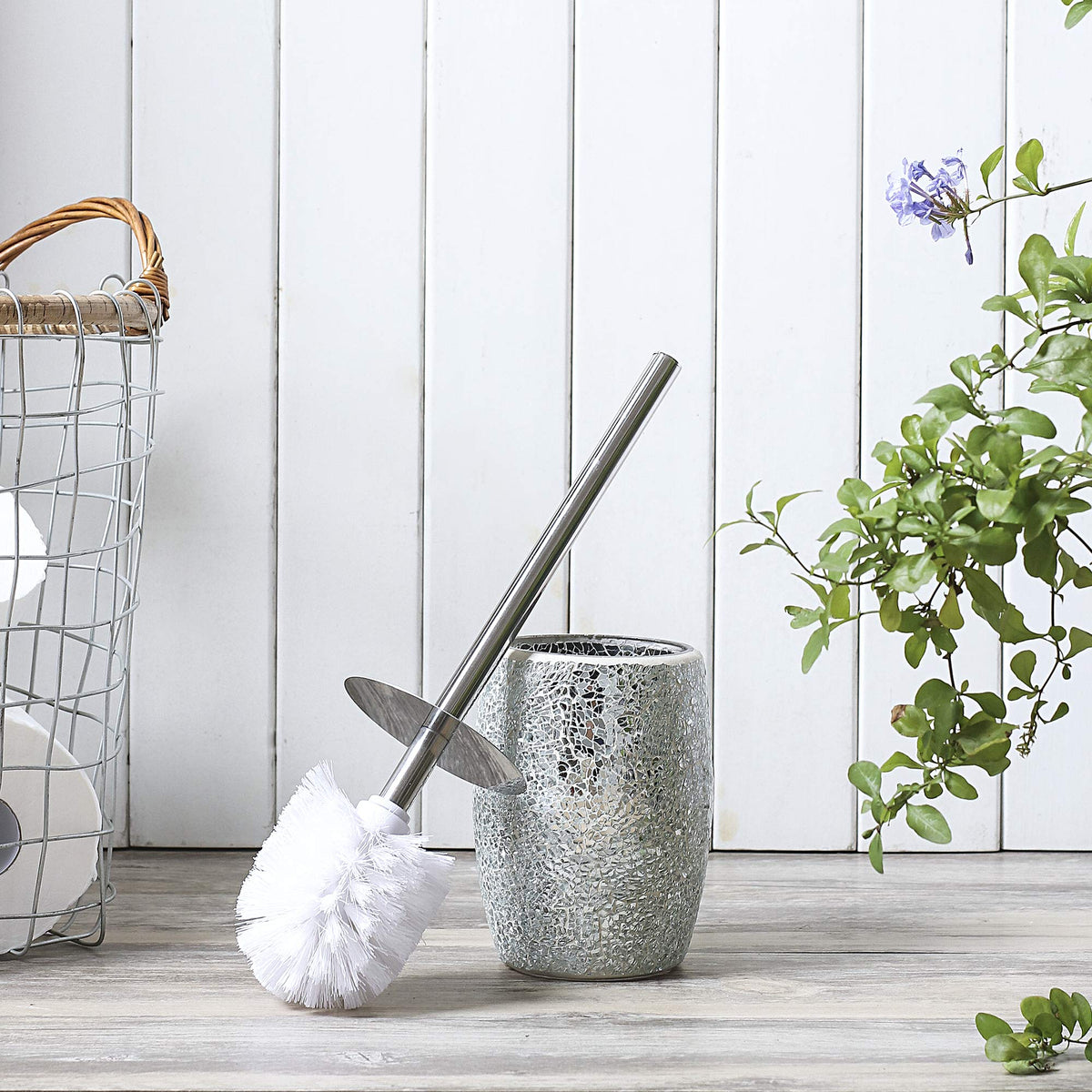 WHOLE HOUSEWARES | Modern Toilet Brush Set | Toilet Bowl Brush and Holder | Bathroom Accessory Set | Toilet Brushes for Bathroom