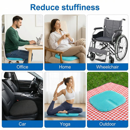 Gel Seat Cushion - Soft Sitter Honeycomb Cushion with Non-Slip Cover Large Gel Cushion with Relieving Back coccyx Pain Pressure Cool Car Seat Pads