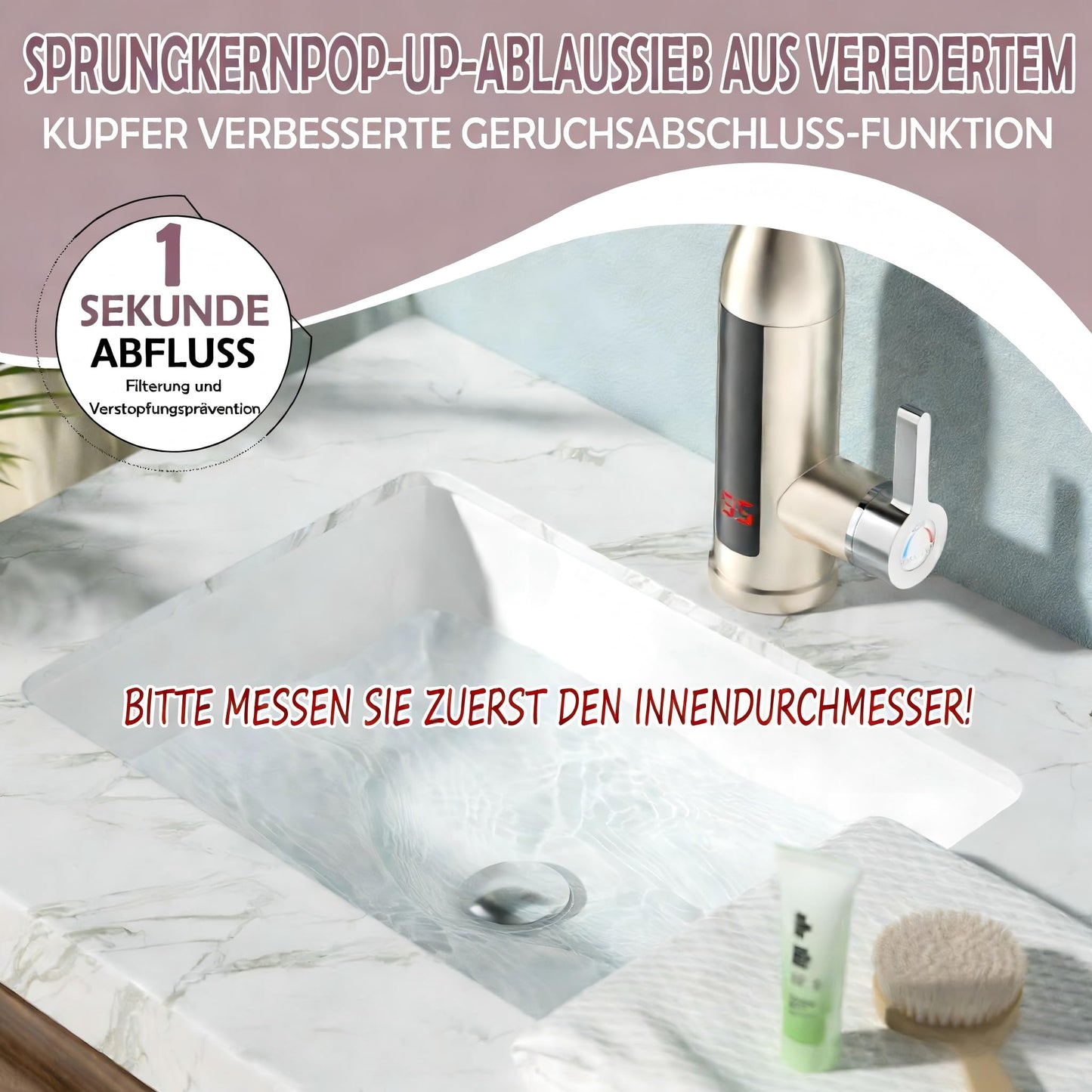 JUANSHI® Universal 2-in-1 Bathroom Sink Plug, Pop-Up Drain Filter & Stopper for 27mm-46mm Drain Holes