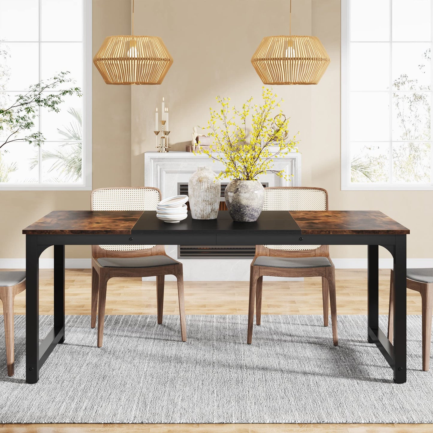 Tribesigns 180 x 80 cm Dining Table, Industrial Kitchen Table for 6-8 Person, Rectangular Dinner Table for Dining Room Kitchen Living Room