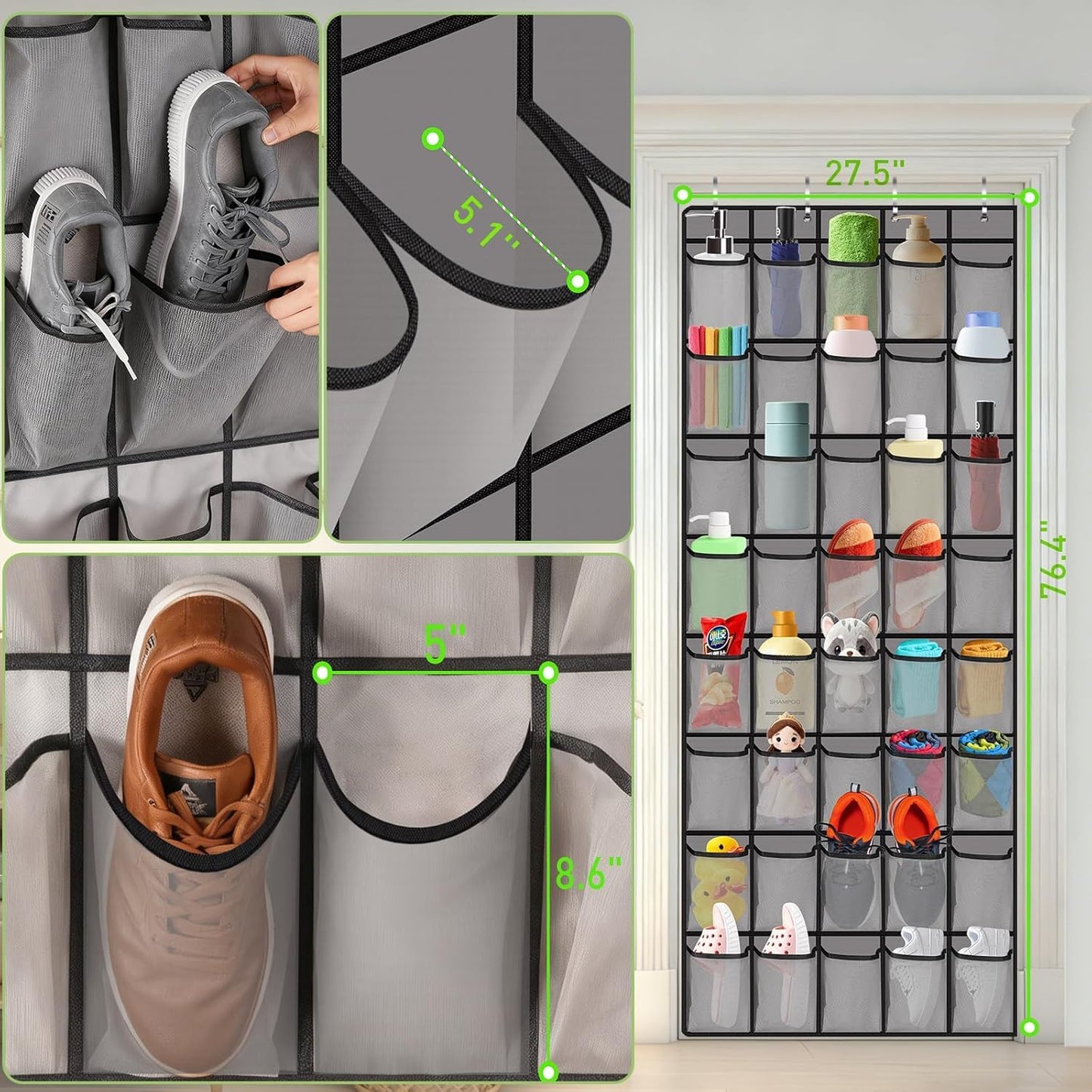 Over the Door Shoe Organiser, 40 Pocket Hanging Shoe Holder for Bedroom