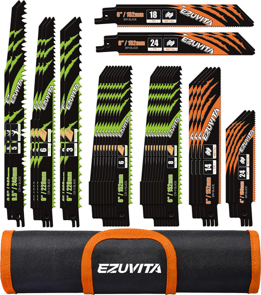 EZUVITA 36-Piece Reciprocating Saw Blade Set with Organizer Pouch - Metal&Wood Cutting, Pruning Saw Blades