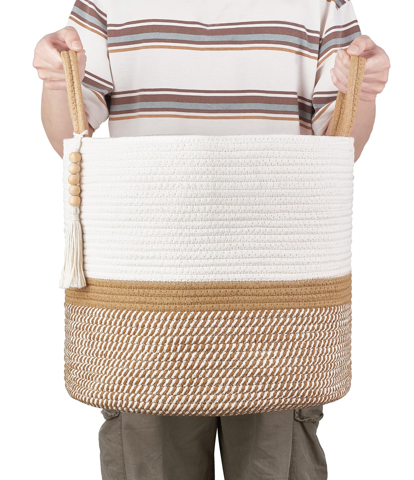 Mkono Woven Storage Basket for Blanket, Toys Plant Organizer, 16"W x 13.8"L