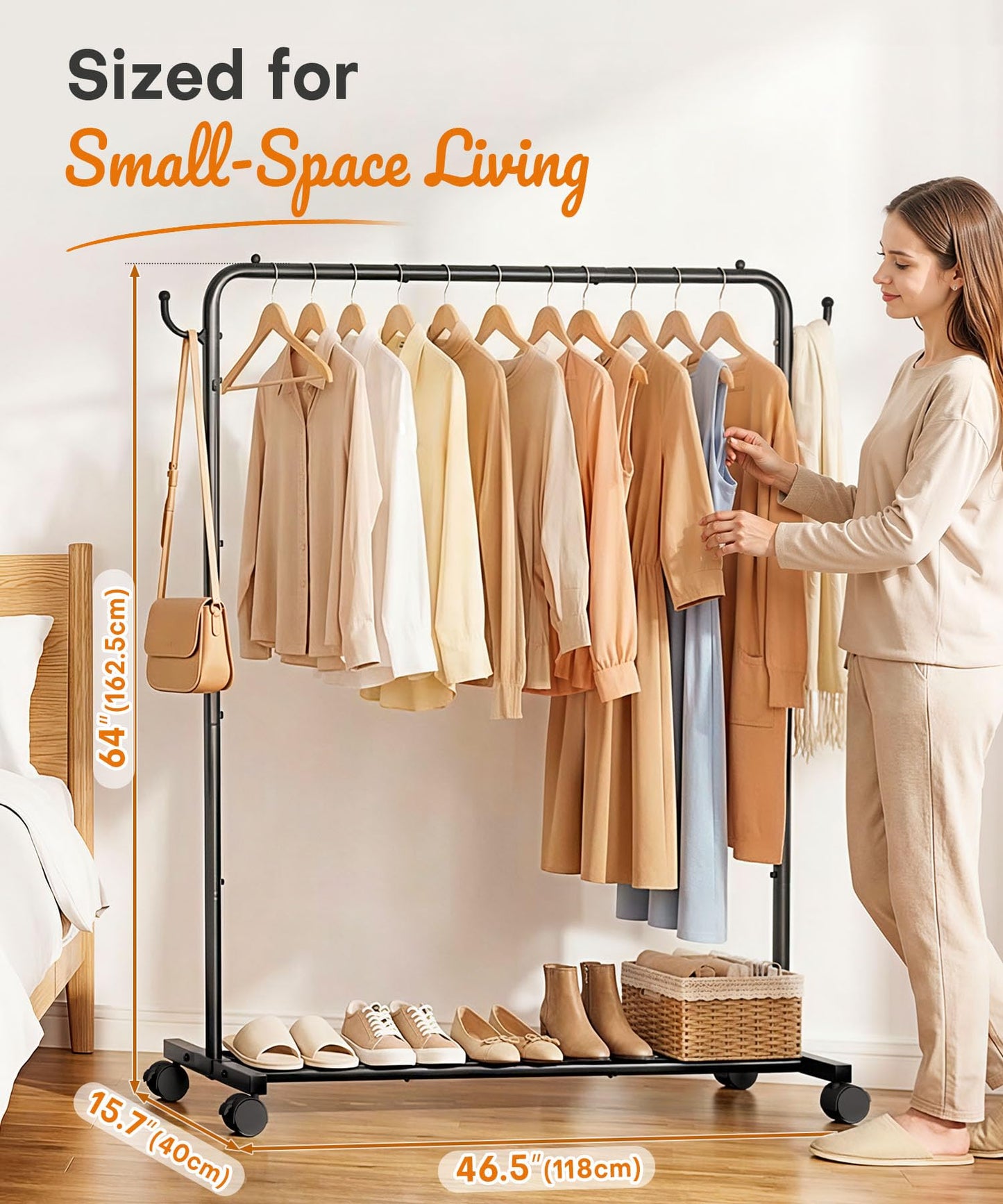 Yorbay Portable Clothes Rack for Bedroom: 4 Lockable Wheels Move Rooms