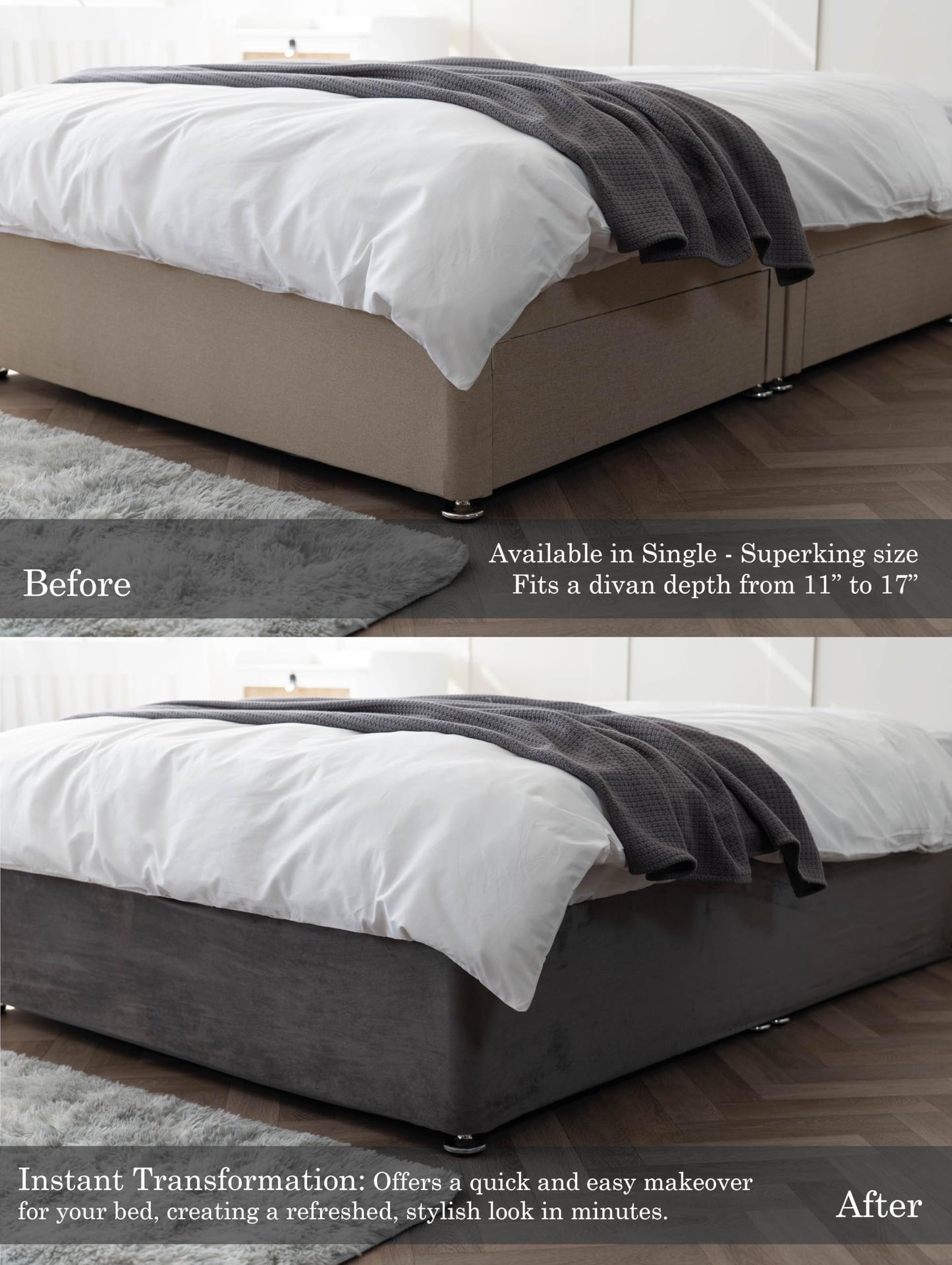 Belledorm 19" Extra Deep Base Wrap Valance Sheet - Transforms a drab looking bed base divan - Luxury Faux Suede (Cloud, King)