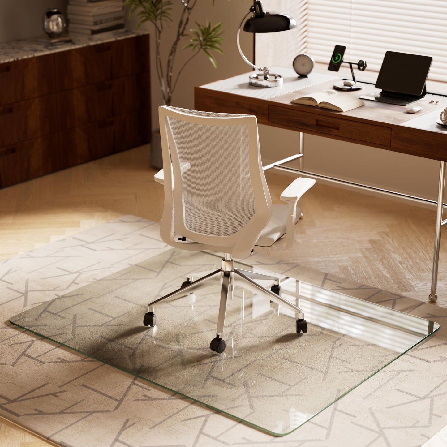 Koonmi Tempered Glass Chair Mat, 122 x 152 cm, Clear
