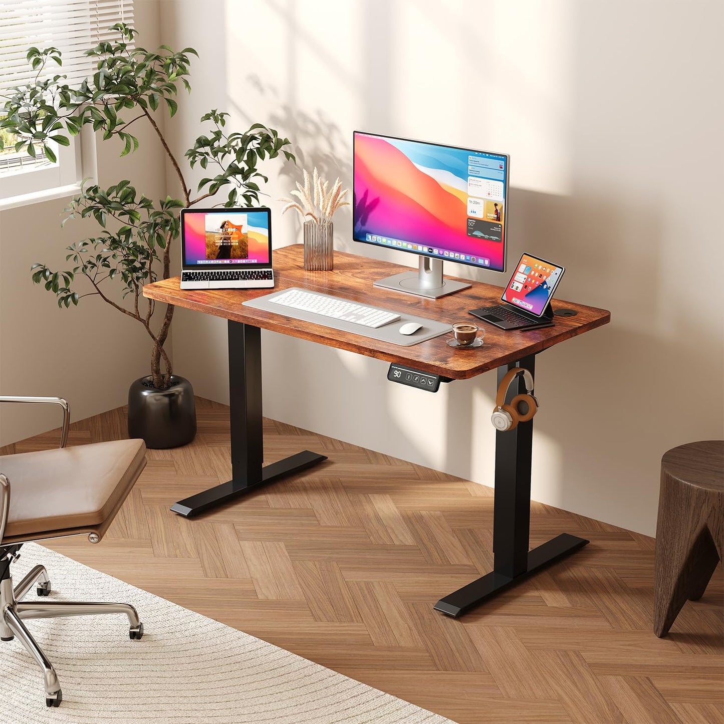 JUMMICO Electric Standing Desk 120 x 60 cm Home Office Height Adjustable Desk, Computer Lift Table with Smart Panel