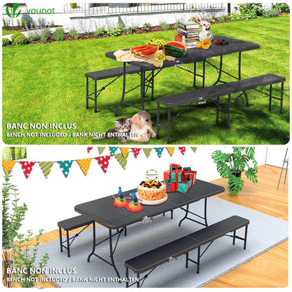 VOUNOT Folding Picnic Table Portable Heavy duty Party Trestle Table 180 x 75 x 72cm for BBQ Camping Indoor Outdoor, Black