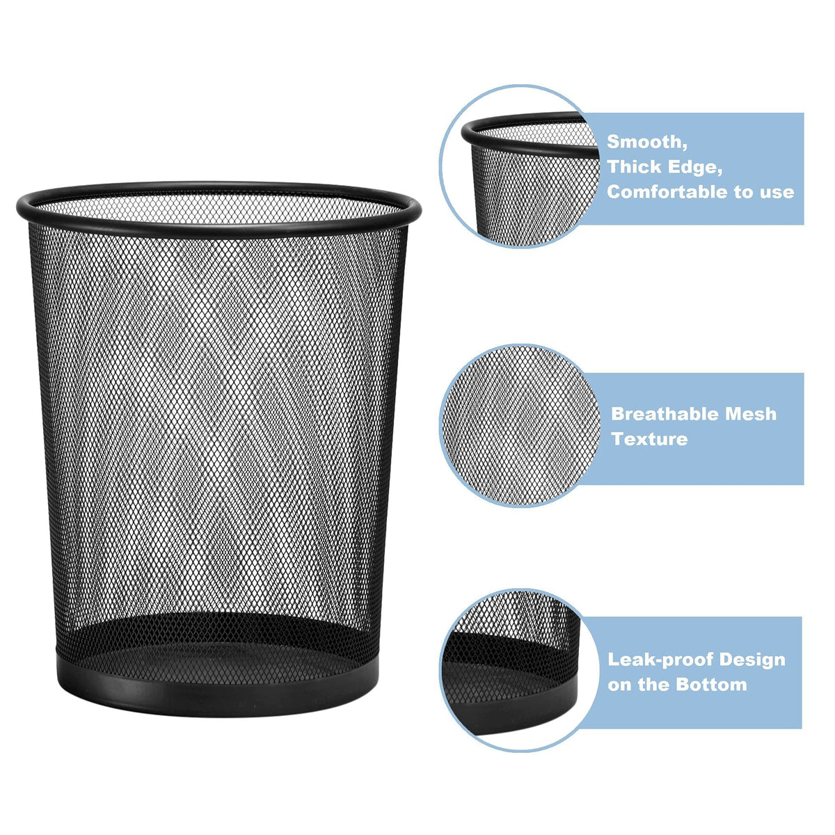 D.RECT Waste Paper Bin 19L - Office Paper Basket - XXL Black - Pack of 2
