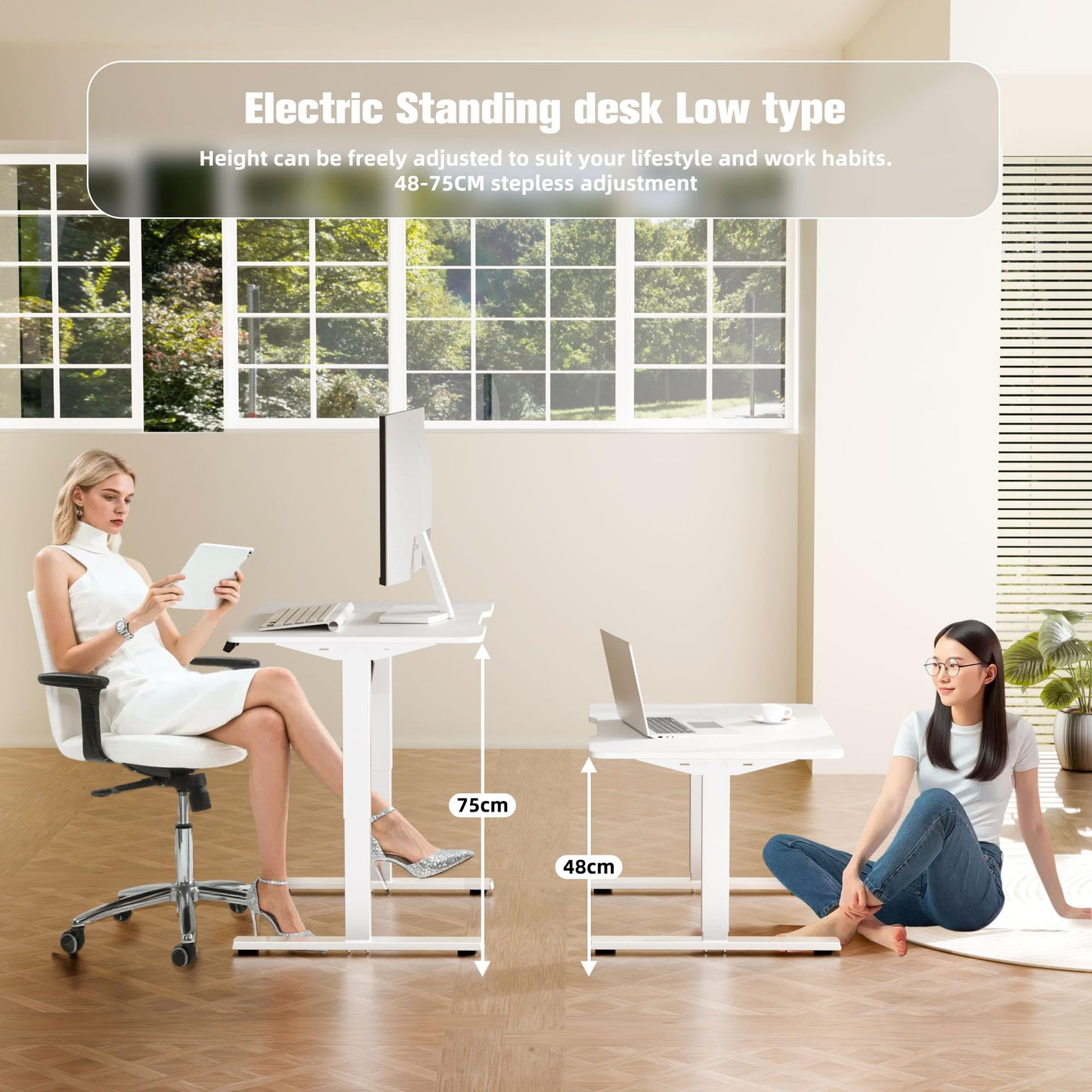 ERGOMAKER Low Height Electric Standing Desk 80x60cm, Lifts 48-75 cm, White