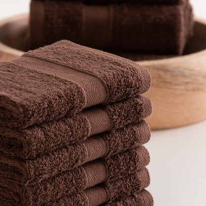 Todocama - Set of 12 Hand Towels 30 x 30 cm 100% Soft and Absorbent Cotton, 550 gsm Premium, Chocolate