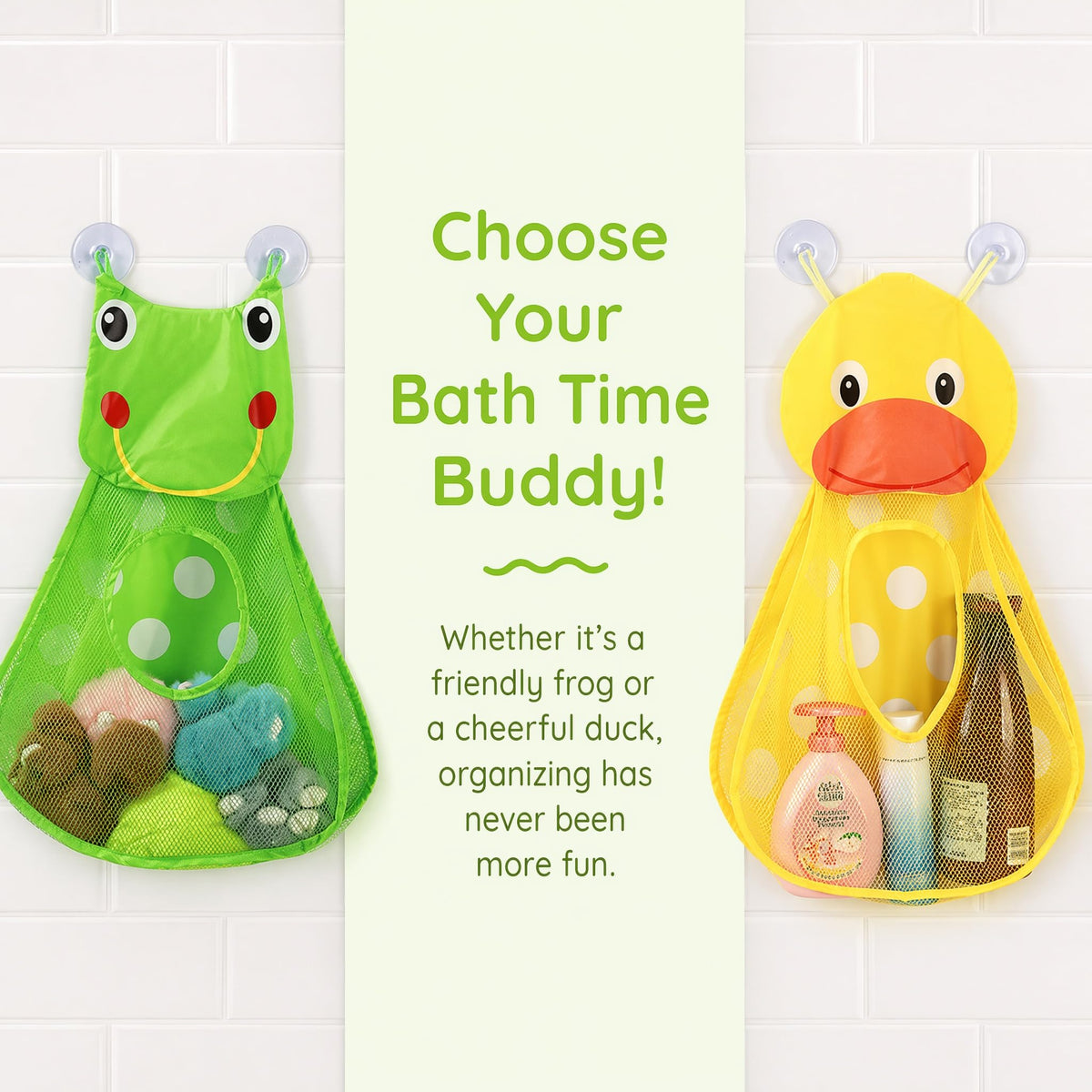 QIANSSE 2-Pack Bath Toy Storage Bag with Suction Cups