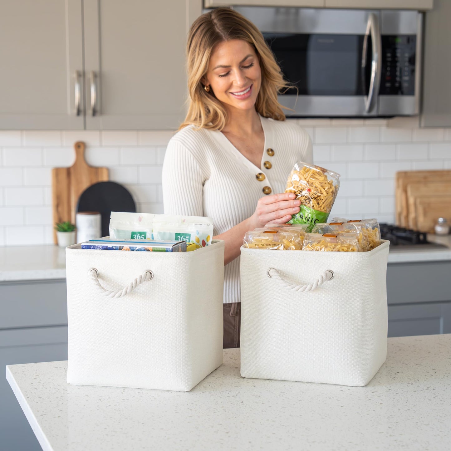 OrganiHaus Fabric Storage Boxes, Set of 4 Foldable 28x28 Cube Organiser Bins with Rope Handles for Shelves, Nursery & Closet