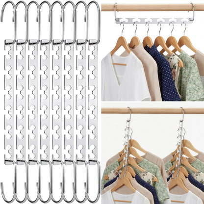 HOUSE DAY 8Pcs Magical Hangers Closet Space Saving Wardrobe Clothing Magic Hangers Oragnizer Heavy Chrome Hanger, Updated Hook Design 26cm Long