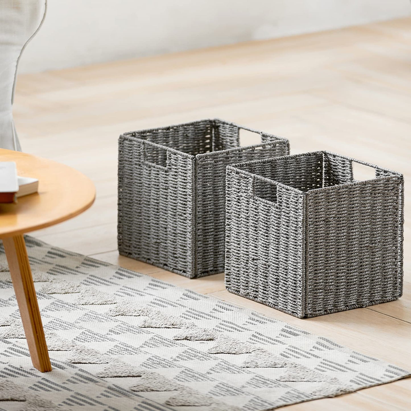 Vagusicc 2-Pack Wicker Storage Basket with Handles, Foldable Storage Organizer Bins for Shelves