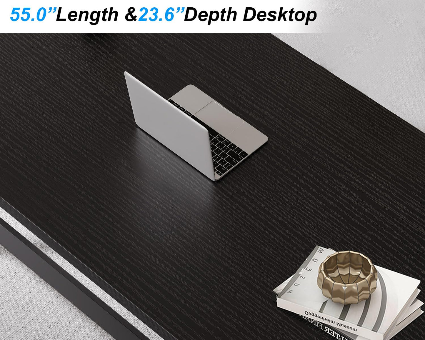 IBF Black Desk, Modern Computer Desk for Home Office, Industrial Simple Pc Gaming Writing Study Desk in Bedroom