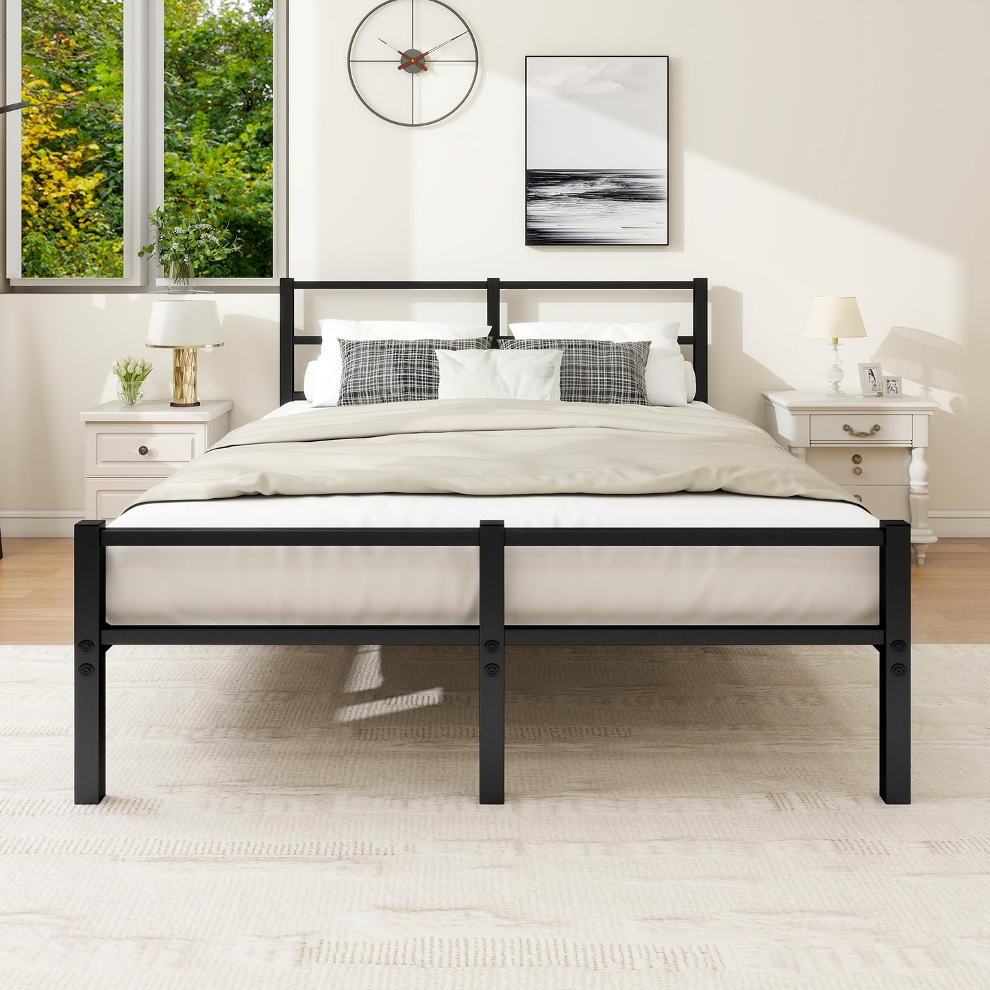 MOFLUT 5ft King Size Bed Frame with Headboard, Metal Slats Support Platform Bed with Storage under Bed, Enhanced Support Stable Easy Assembly